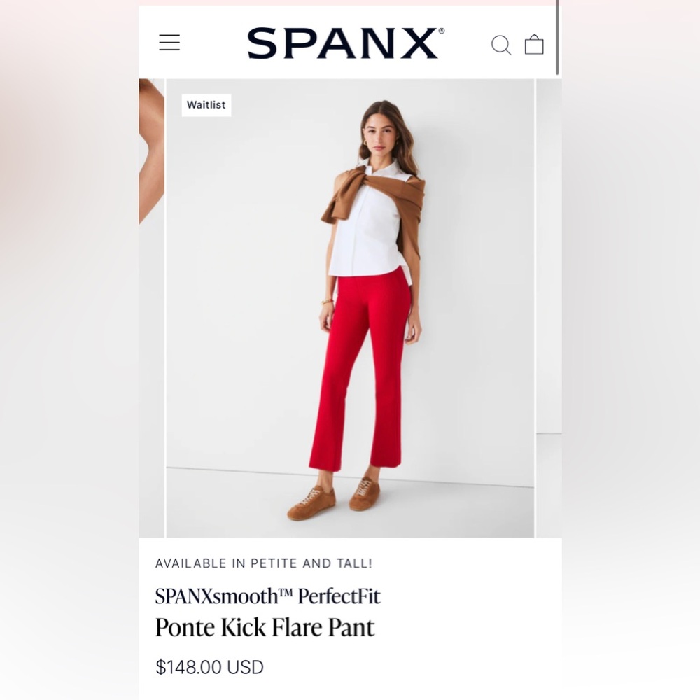NWT • Spanx Perfect Pant • on the go kick flare red • small